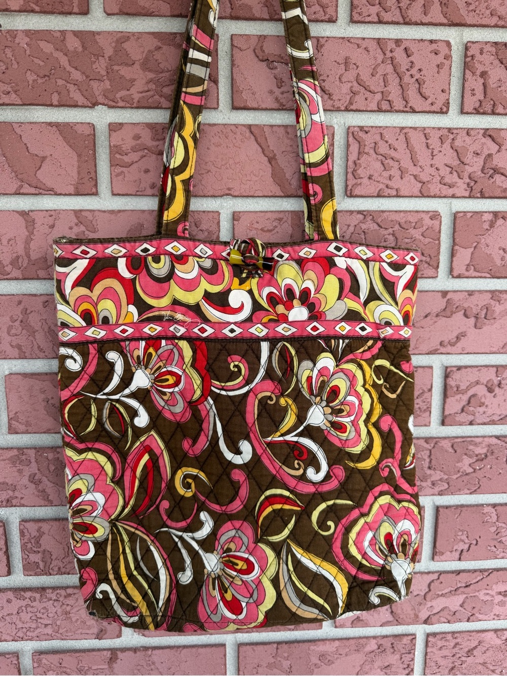 Vera Bradley Brown, Pink and Yellow Quilted Floral Tote